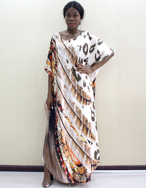 Women's O-Neck Leopard Print Batwing Sleeve African Dress